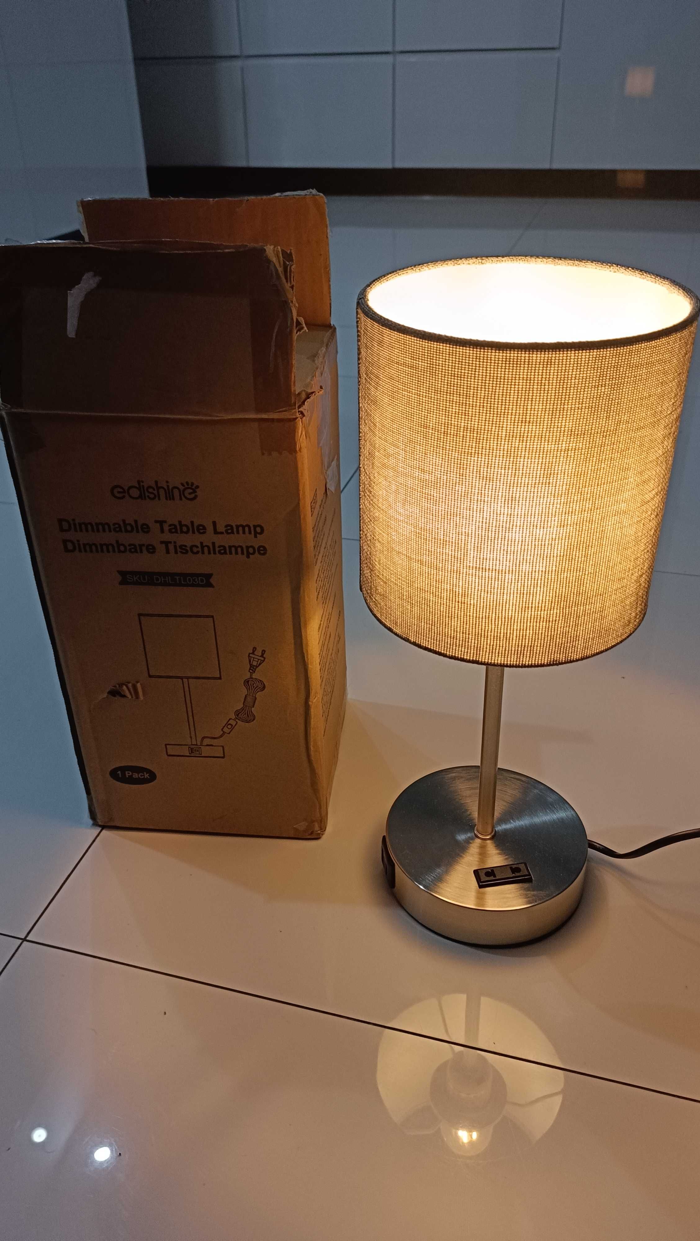 lampka nocna beże i brązu 2 porty usb ładowarka