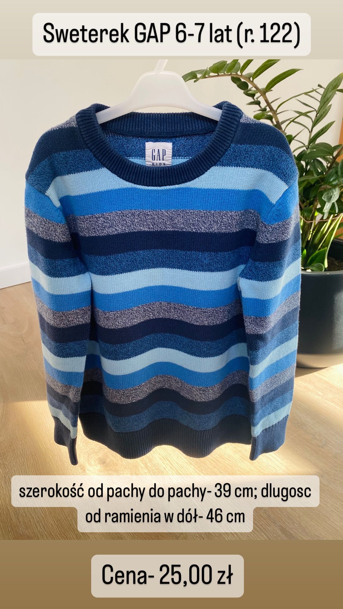 Sweter w paski GAP szary niebieski dla chłopca 122 6-7 lat błękitny