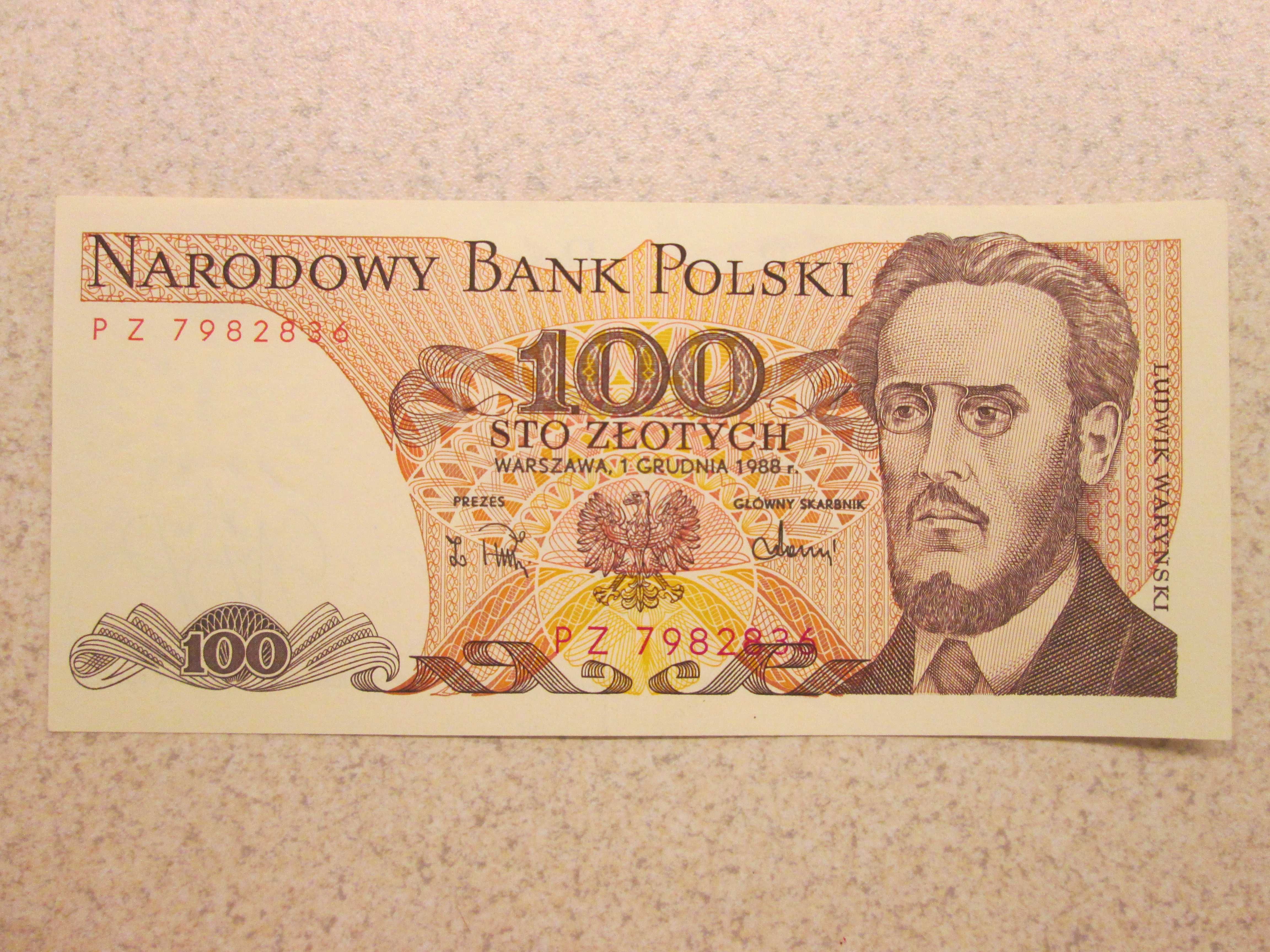 Banknot 100 złotych z roku 1988 PRL
