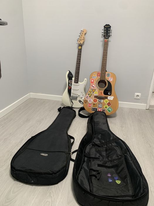 Conjunto de guitarras mais material