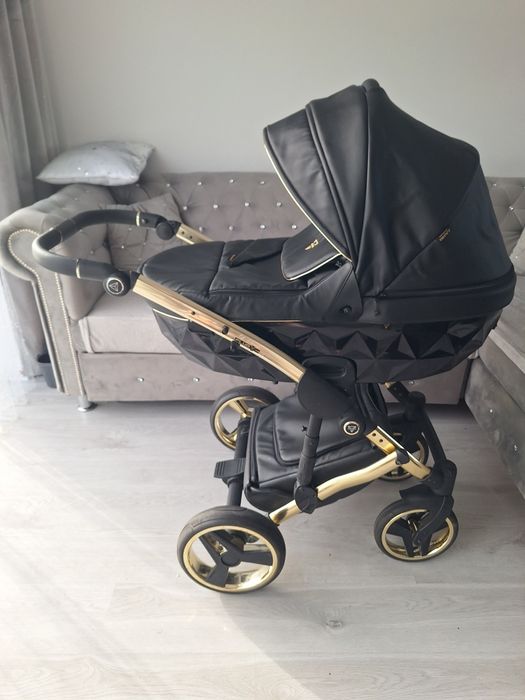 Wozek 3w1 4w1 Junama diamond fluo line  V2 czarny czarno zloty ekoskór