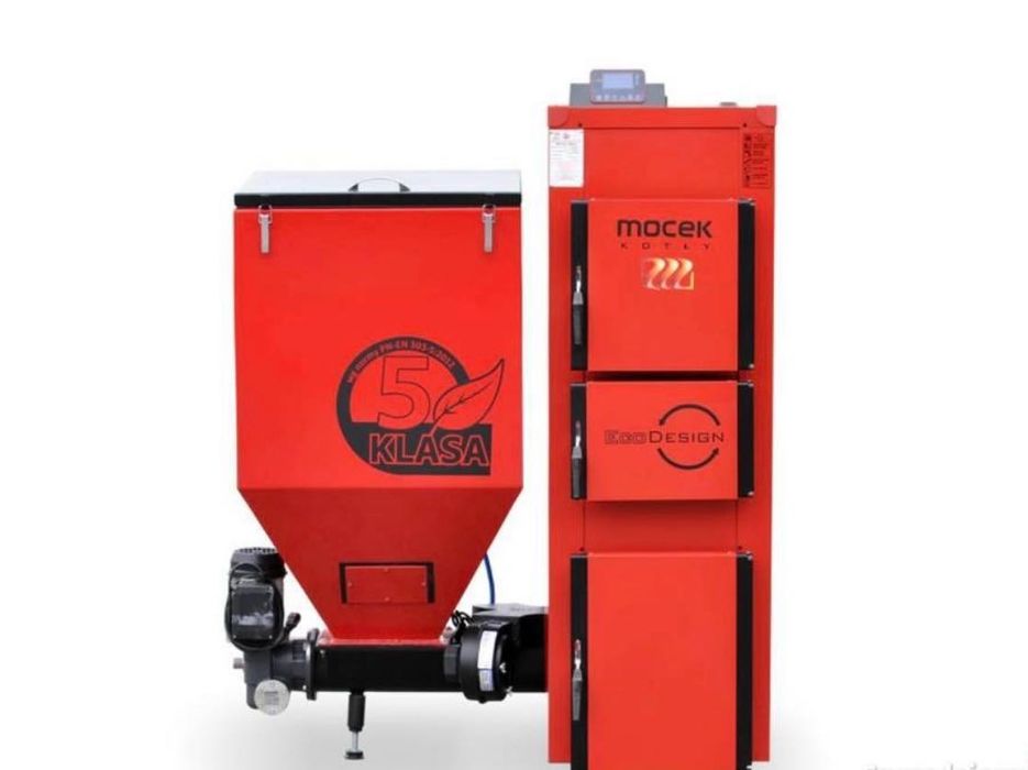 Kocioł ekogroszek, Pellet, drewno Mocek piec 5kl 20kW żeliwny podajnik