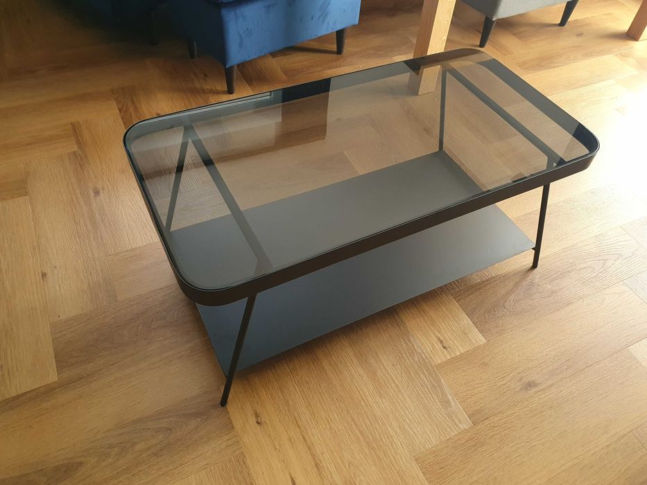 Stolik kawowy Duilia czarny metal szkło przydymione 90 x 45