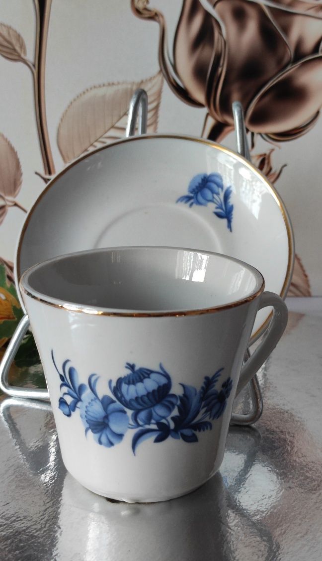 Piękna stara porcelana Trio filiżanka spodek deserowy