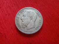 Srebrna moneta 5 franków Leopold II Roi  1869