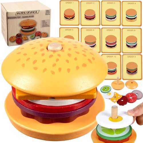 Drewniany Burger Sorter / Układanka Montessori Restauracja