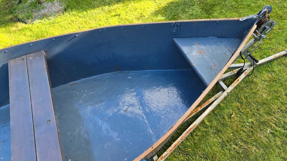 Łódka wędkarska, metalowa, przyczepka, silnik, akumulator Kościan