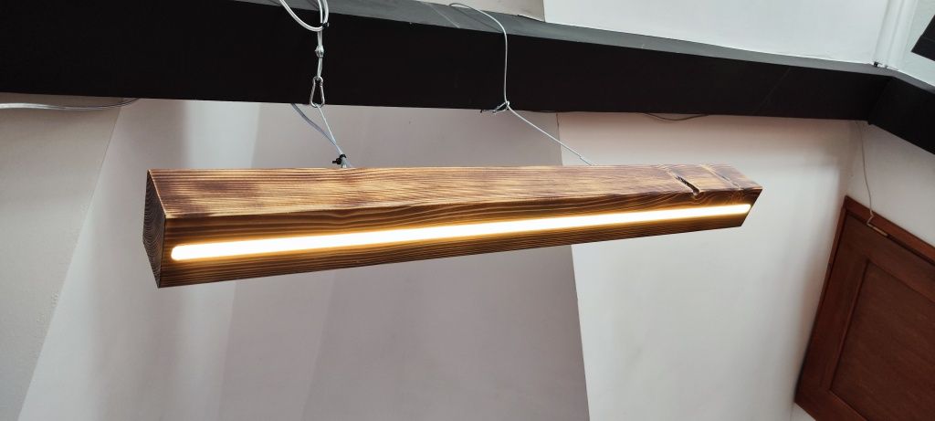 Lampa wisząca LOFT, ręcznie robiona, naturalne drewno, żywica LED