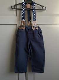 Nowe bawełniane spodnie z szelkami 74/80cm