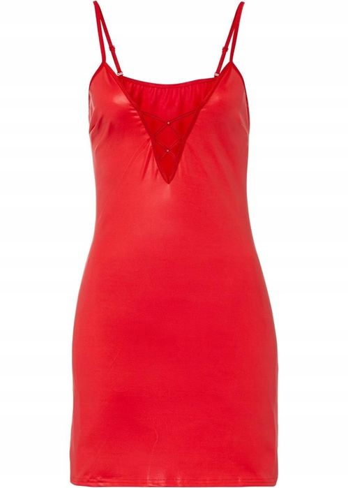 VENUS koszulka nocna czerwona z ozdobnymi paskami w dekolcie 48/50.