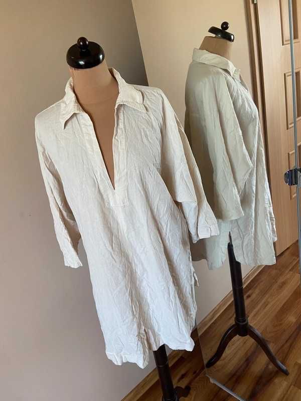 Oversize krem bez pastele koszula tunika duza h&m m l 38 40