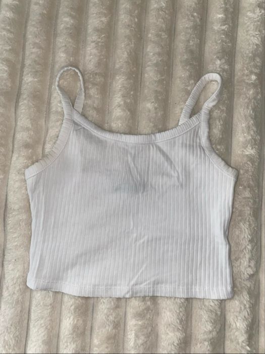 Bialy basic prazkowany top bluzka na ramiaczkach xs