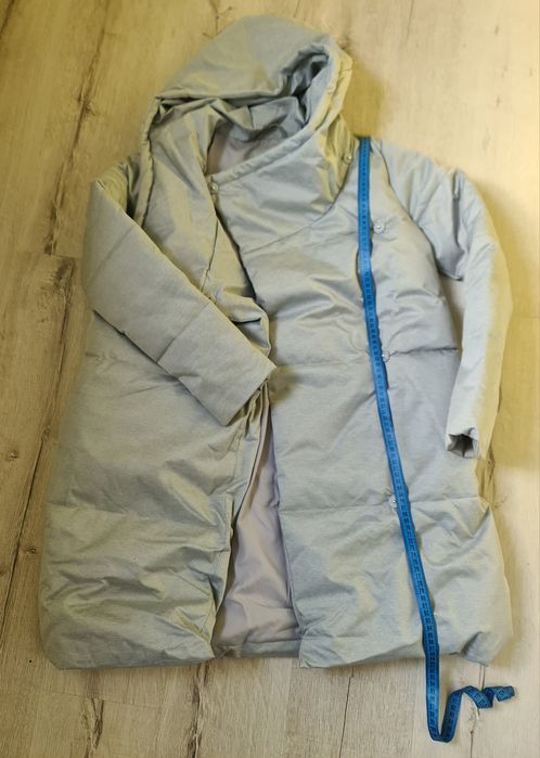 Плащ пуховик сірий, зимова куртка, зимовий плащ
