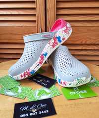 Crocs LiteRide Clog Pink Pearl White кляксы в малиново-сером  цвете