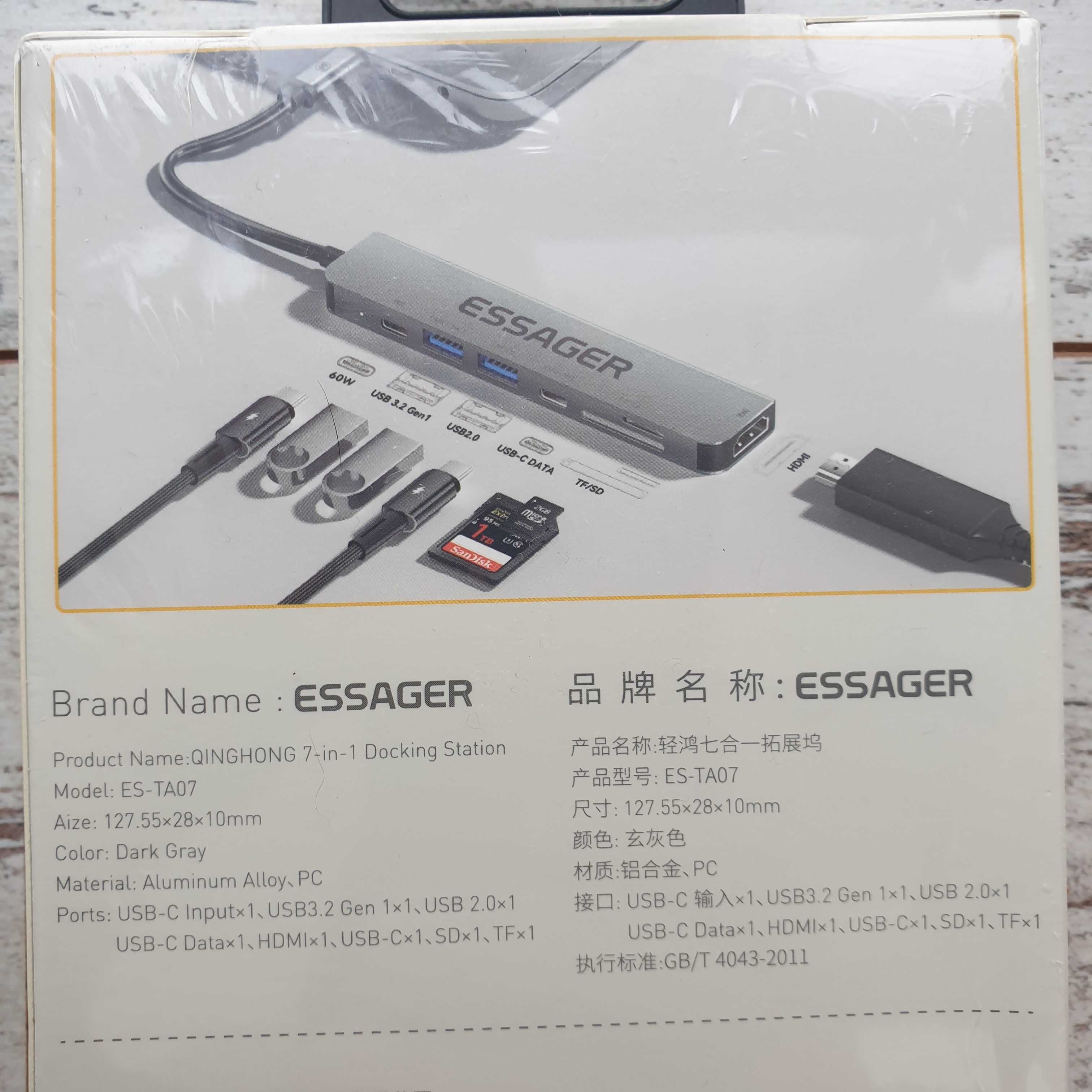 Essager адаптер USB Type-C Hub 7 в 1 HDMI 4K 30Hz USB SD TF