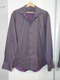 Fioletowa koszula Zara Man 42, męska koszula w paski Zara elegancka L