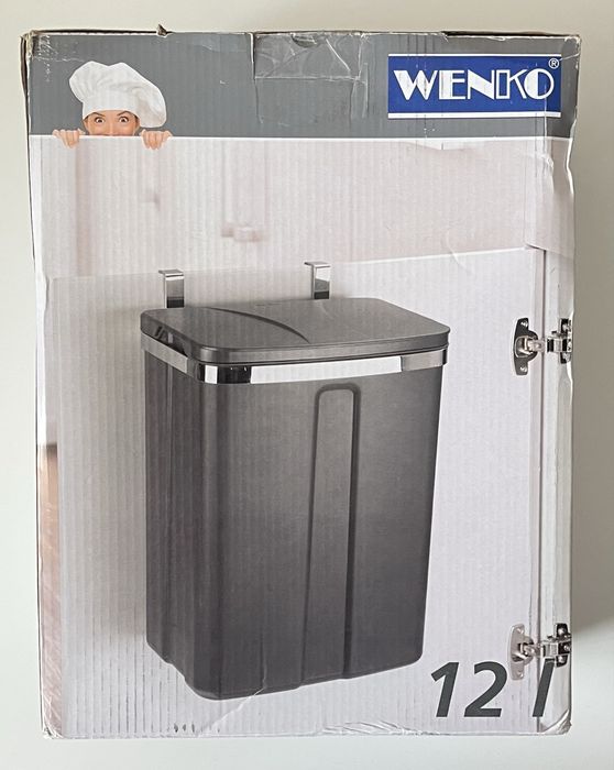 Kosz na śmieci Wenko 12L szary do zawieszenia na drzwiczkach