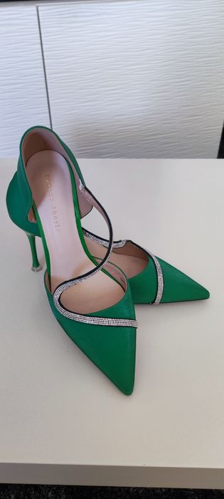 Conjunto de sapatos e carteira verde de cerimónia