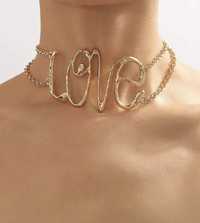 Naszyjnik shein Love duży złoty napis celebrytka litery