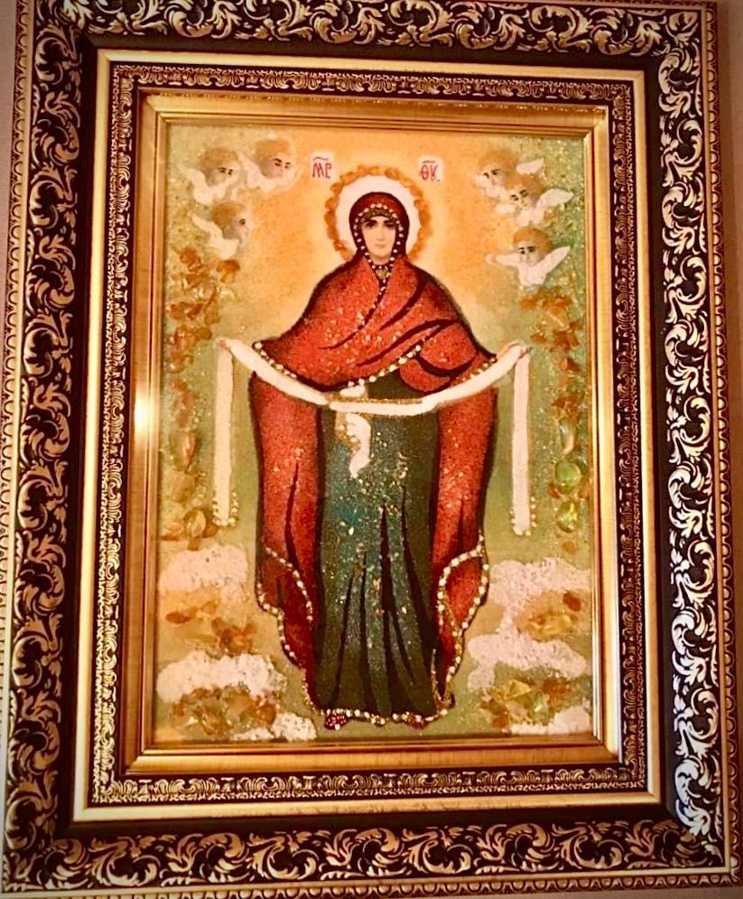 Ікони з камінням бурштину під склом (янтарные иконы, янтарь)
