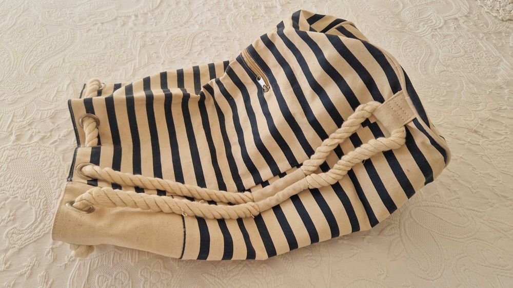 Saco La Redoute às riscas beje e azul escuro