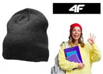 Czapka zimowa 4F beanie ciemny szary melanż szara na wiosnę ciepła