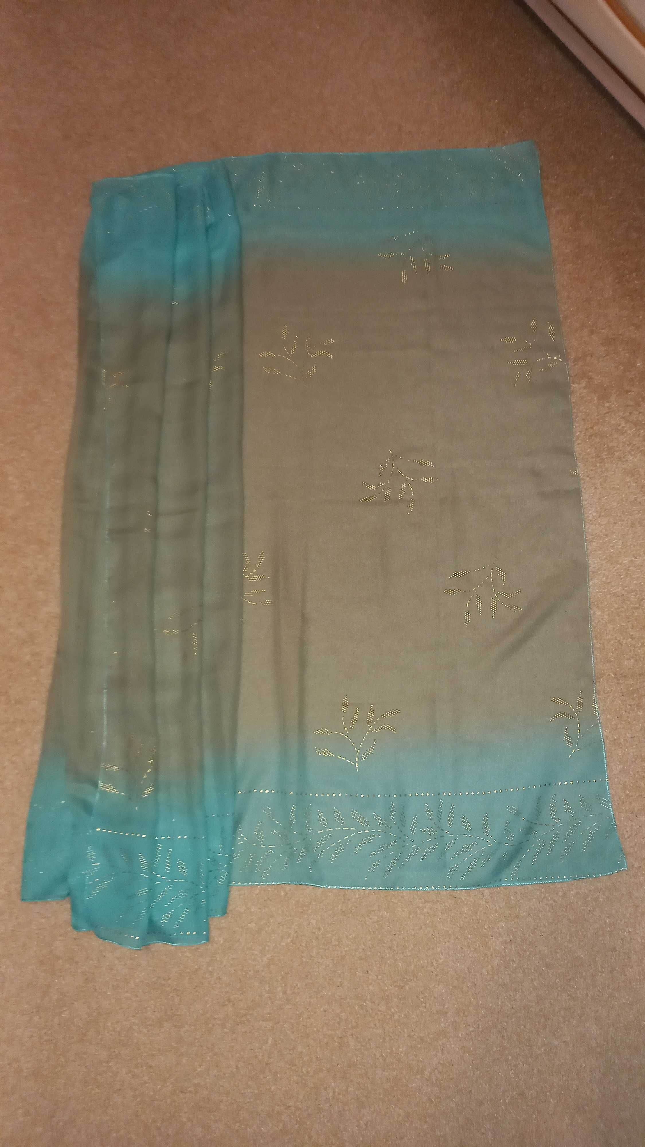 Chusta szal szaro-modry ze złotym wzorem 105/162 cm