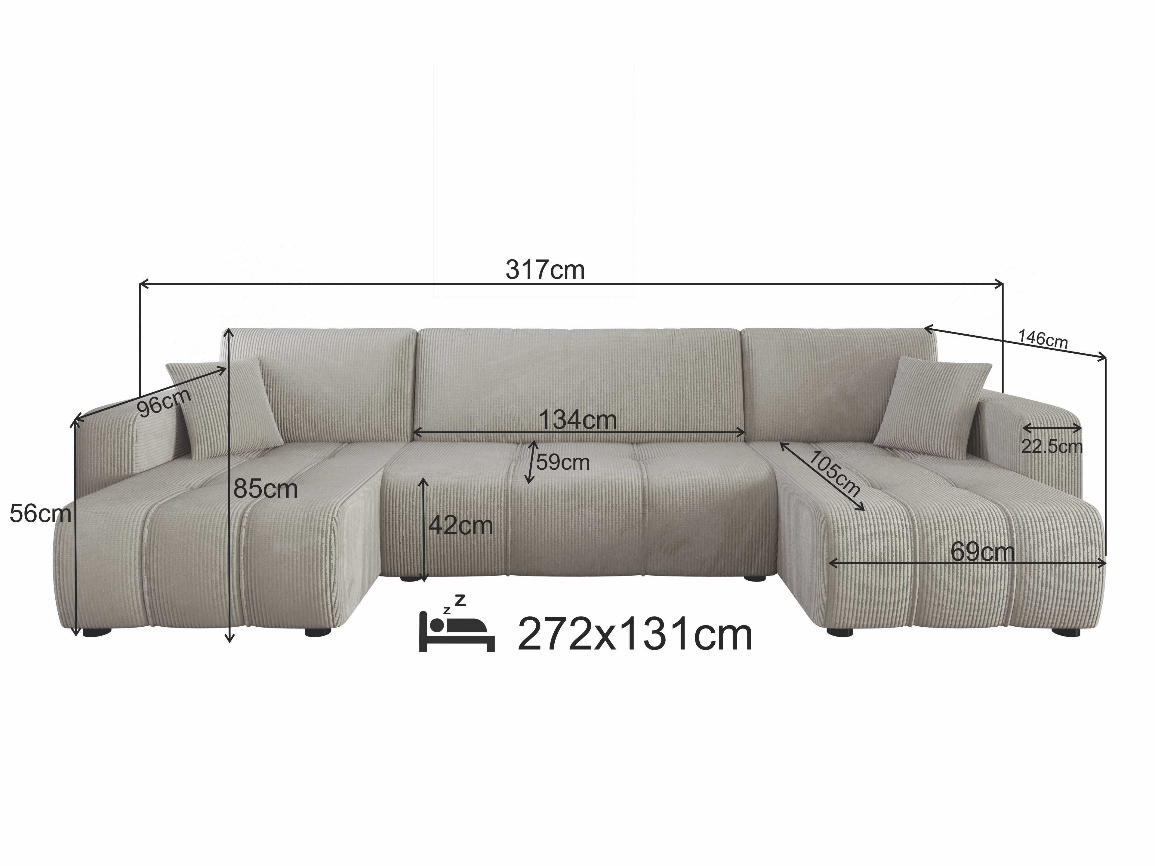 Narożnik Sofa Alice U funkcja spania pojemnik Poso105 sprezyna falista
