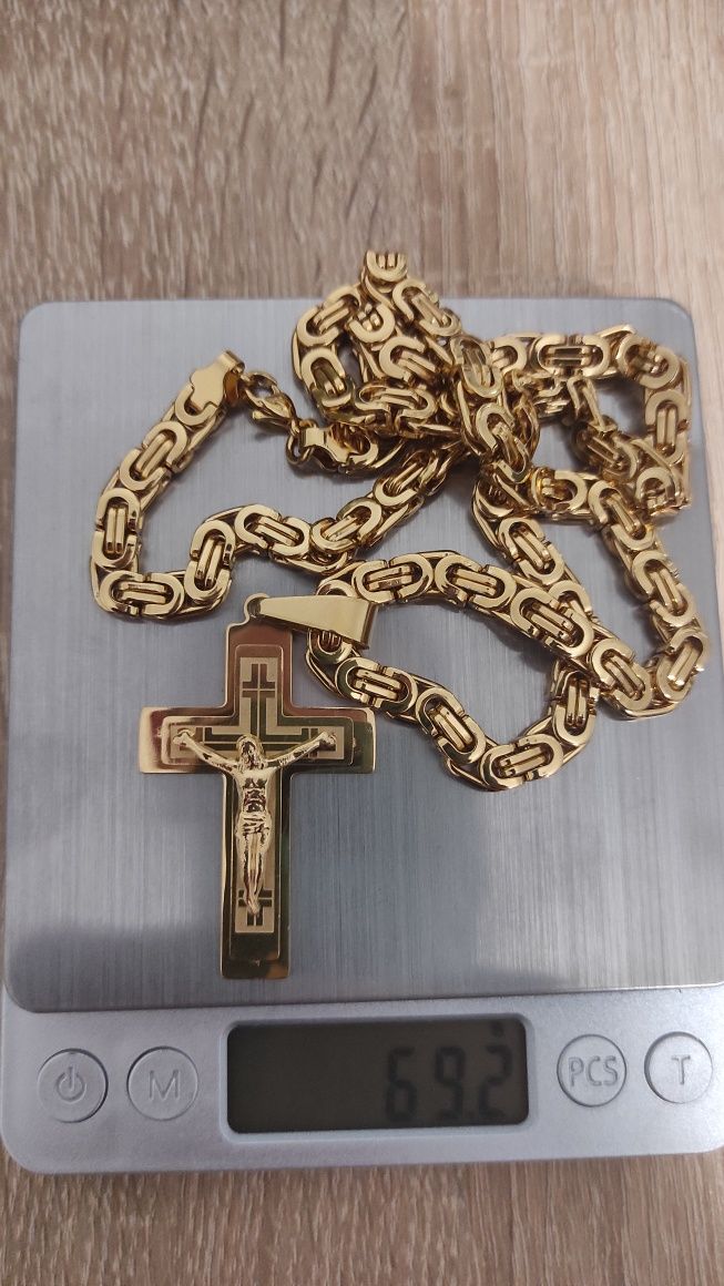 Łańcuszek Pancerka 10mm duży z krzyżem złoty różne modele