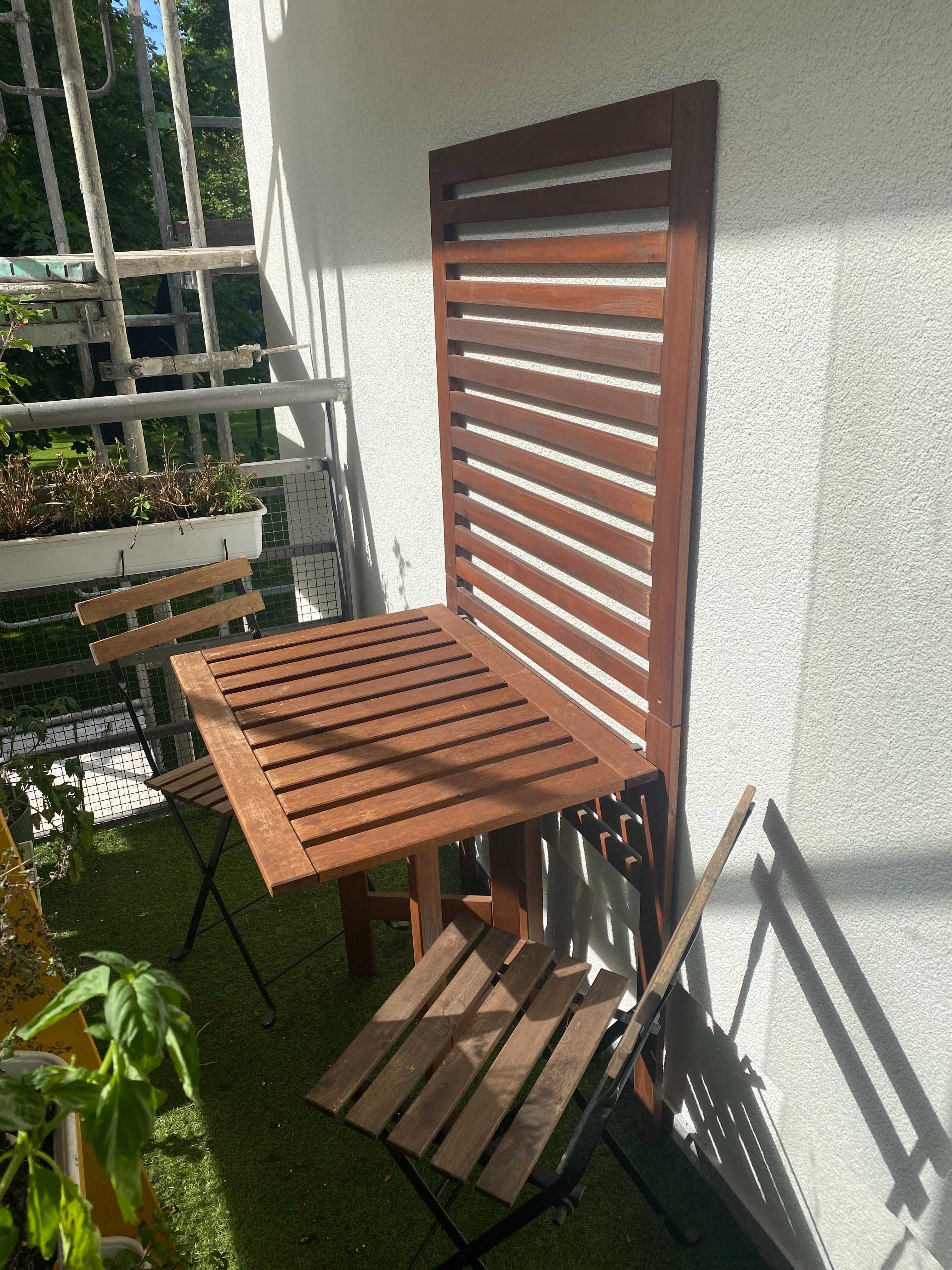 Kratka balkonowa (panel), składany stolik krzesła - zestaw