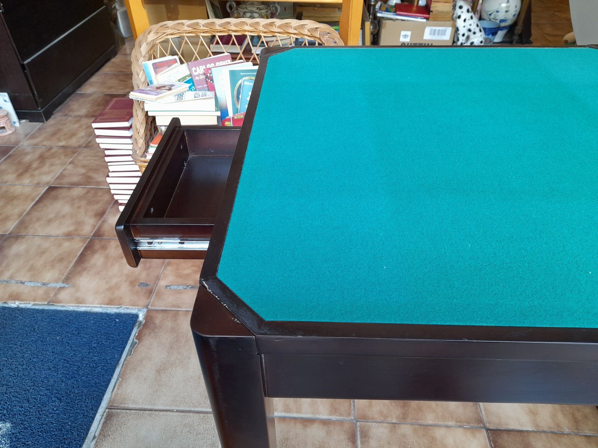 Mesa de jogo em madeira - tampo reversível e com 2 gavetas - Damas