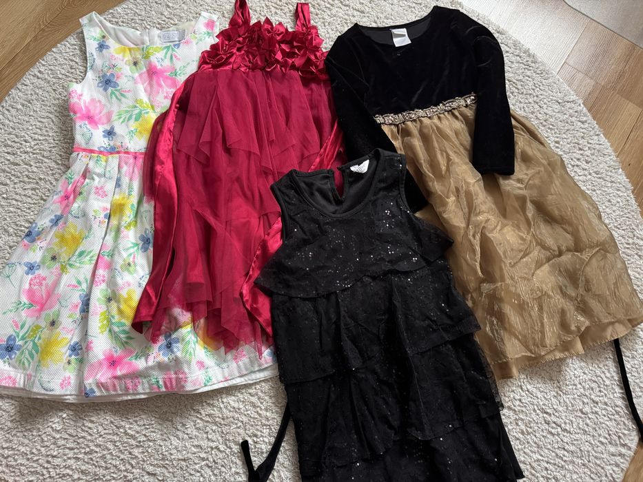 4 sukienki dla dziewczynki r.140 cekiny