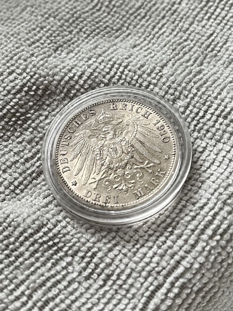 3 Marki 1910 G Moneta srebrna cesarstwo niemieckie