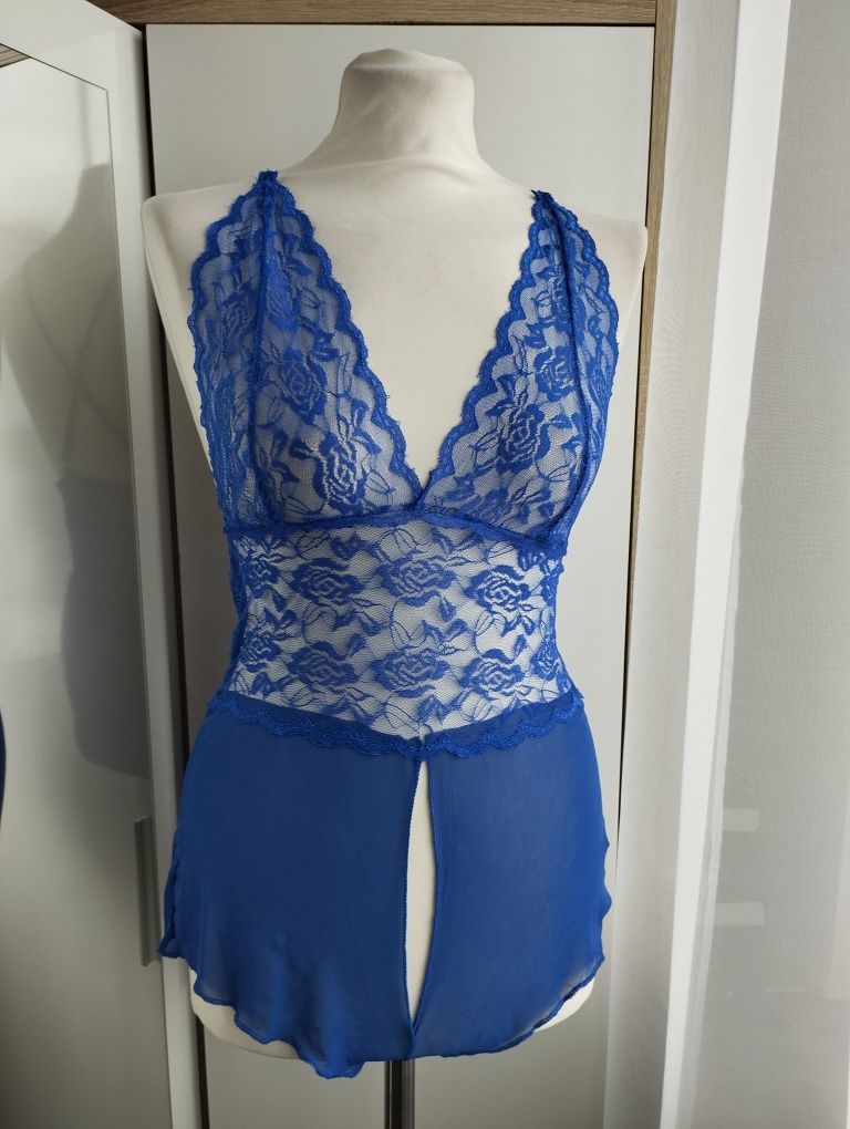 Niebieska bielizna damska koronkowa erotyczna body M/L 38 40