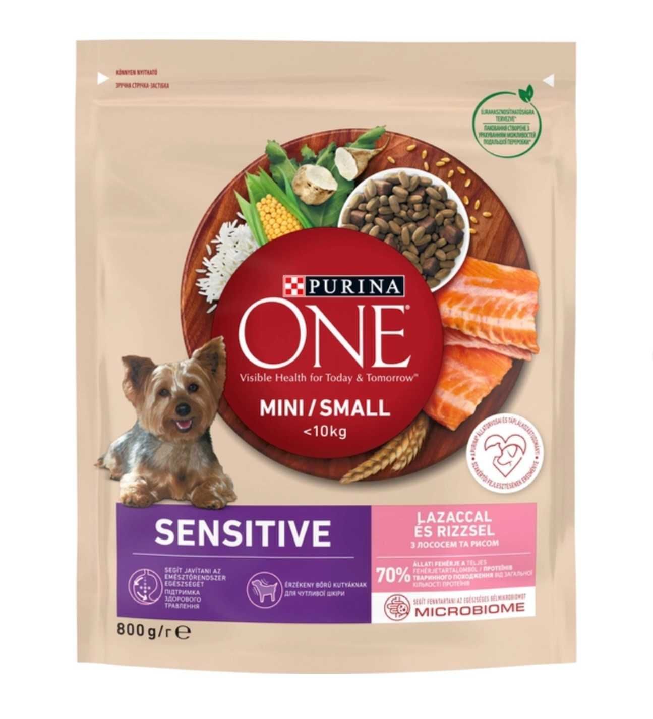 Purina One Mini/Small Sensitive с лососем и рисом сухой корм для собак