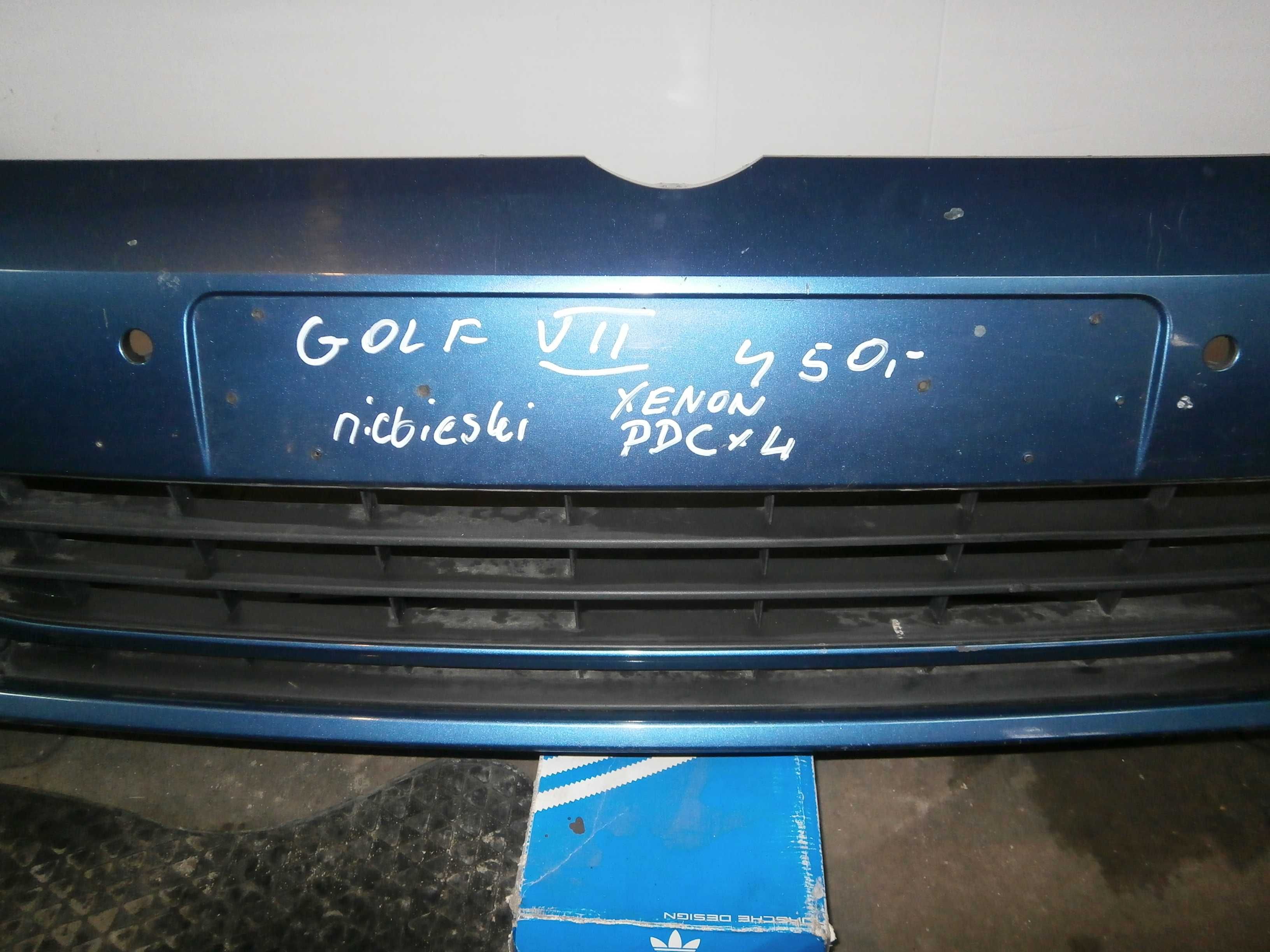 vw golf VII zderzak przedni niebieski xenon PDC