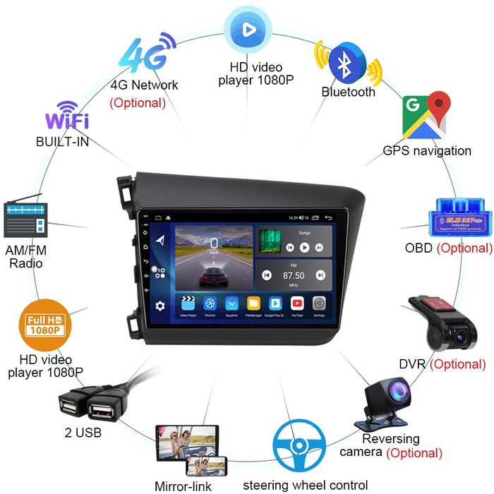 Магнітола Honda Civic 9 покоління 2012 - 2015 р