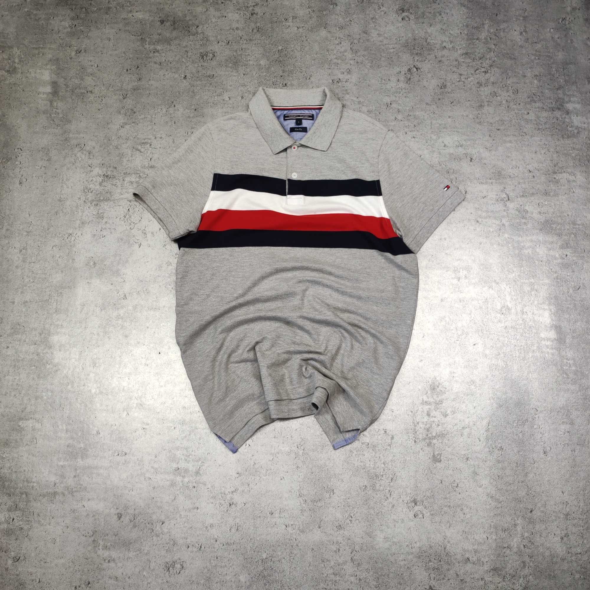 MĘSKA Koszulka Polo Elegancka Duże Logo Tommy Hilfiger Bawełna SlimFit