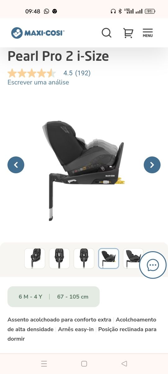 Cadeira auto bebeconfort 2 way Pearl com isofix