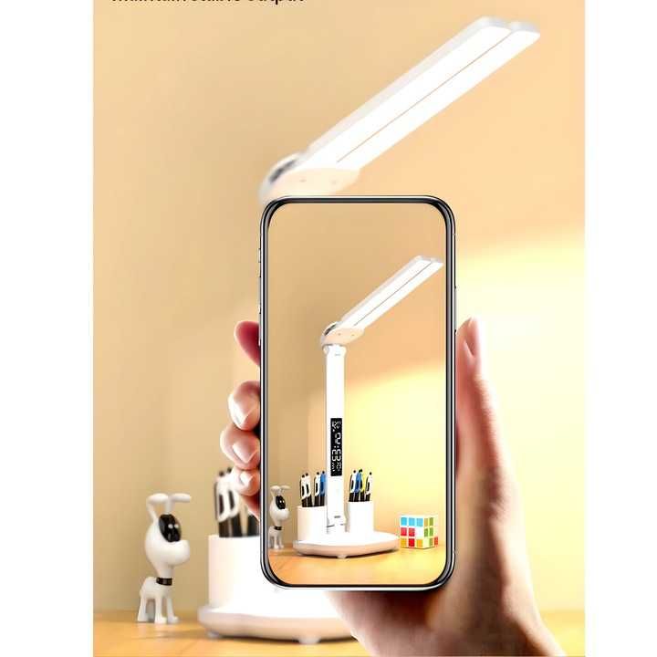 Podwójna lampka biurkowa led z wyświetlaczem organizer temp data 6w1