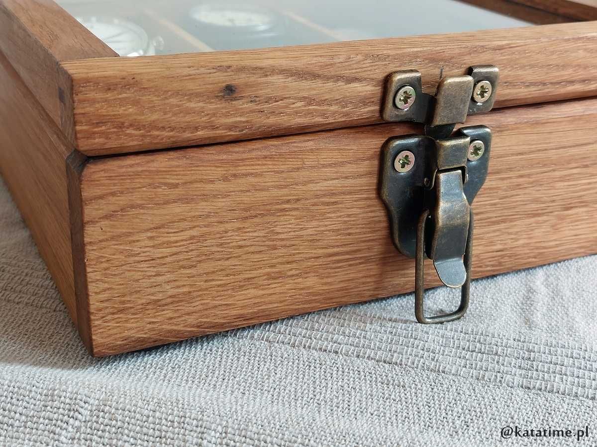 WYJĄTKOWA skrzyneczka kasetka box na 6 zegarków ręcznie robiona dębina