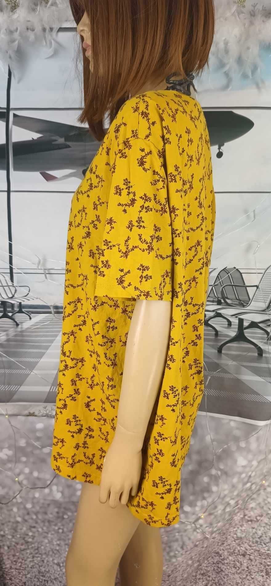 Bluzka męska/unisex bawełniana musztardowa w kwiatki, Reserved XXL