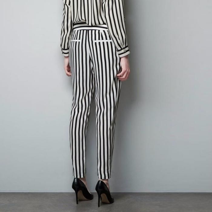 ZARA Biało Czarne paski Alladynki Chinosy Luzne Spodnie Paski L 40