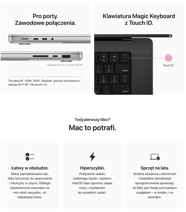 NOWY Apple MacBook Pro 14 M3 16RDZ 512GB SLVR PL GW+UBEZP 3LATA! FV23%