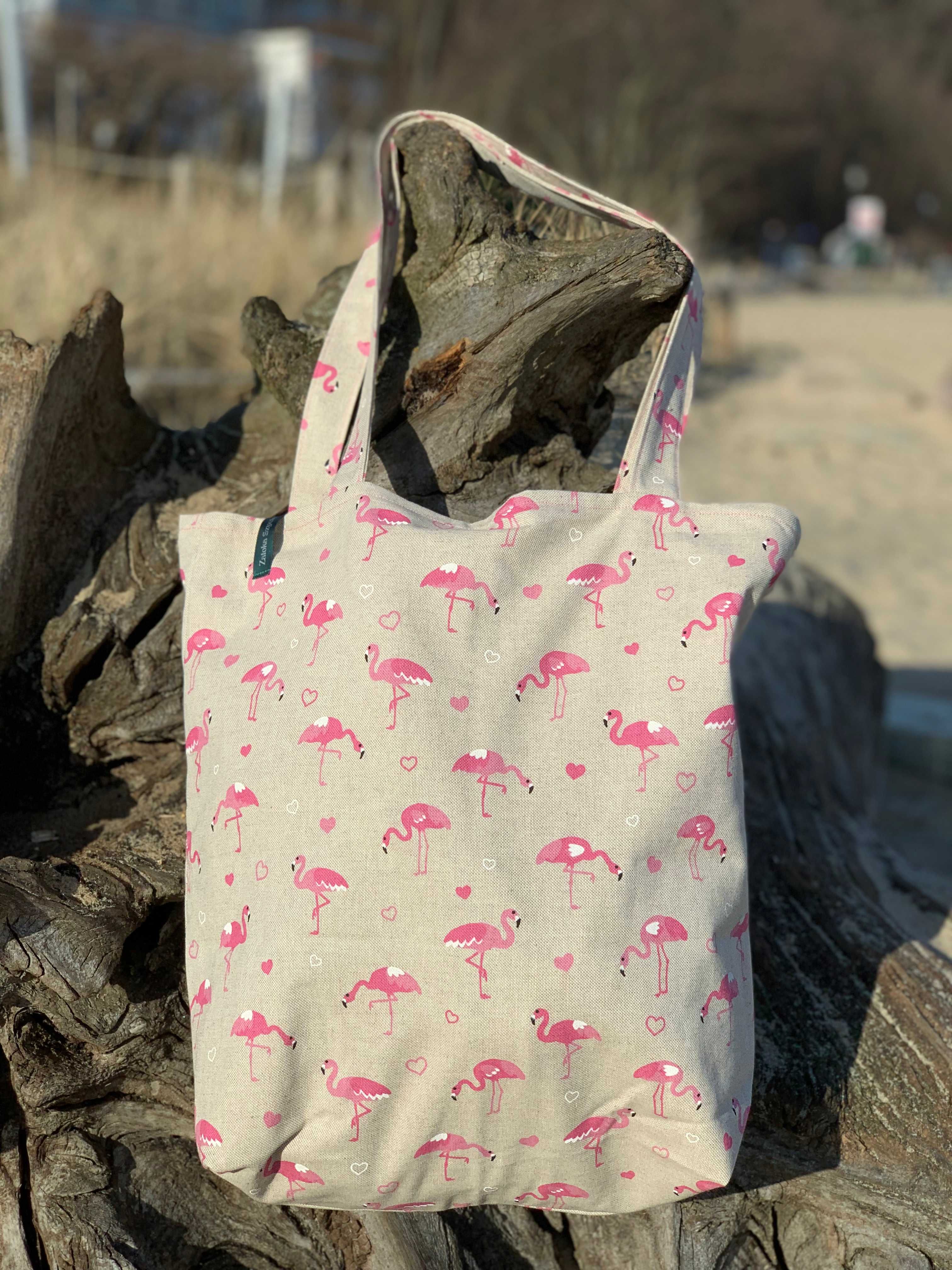 Torba bawełniana ze wzorem flamingów, HANDMADE