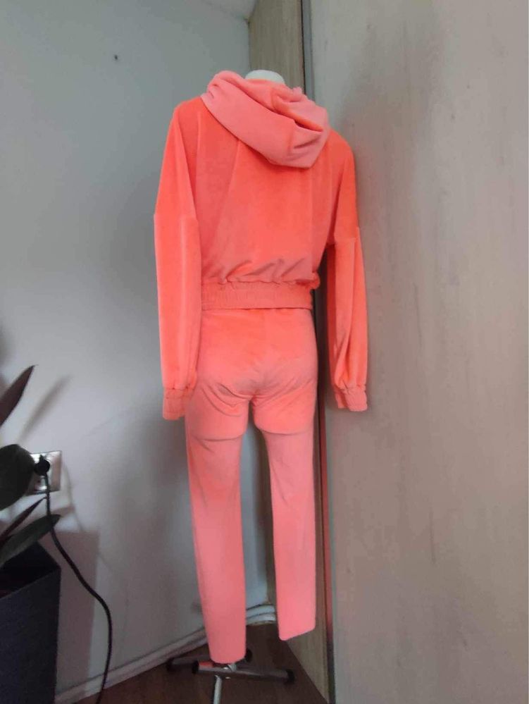 Dres welurowy damski,neon koralowy, O’LB, r.S/36