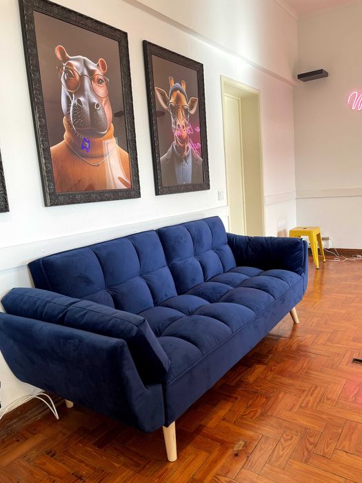Sofá cama de veludo Azul
