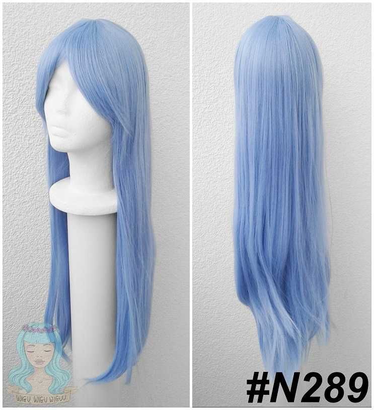 Długa Błękitna prosta niebieska peruka z grzywką cosplay wig