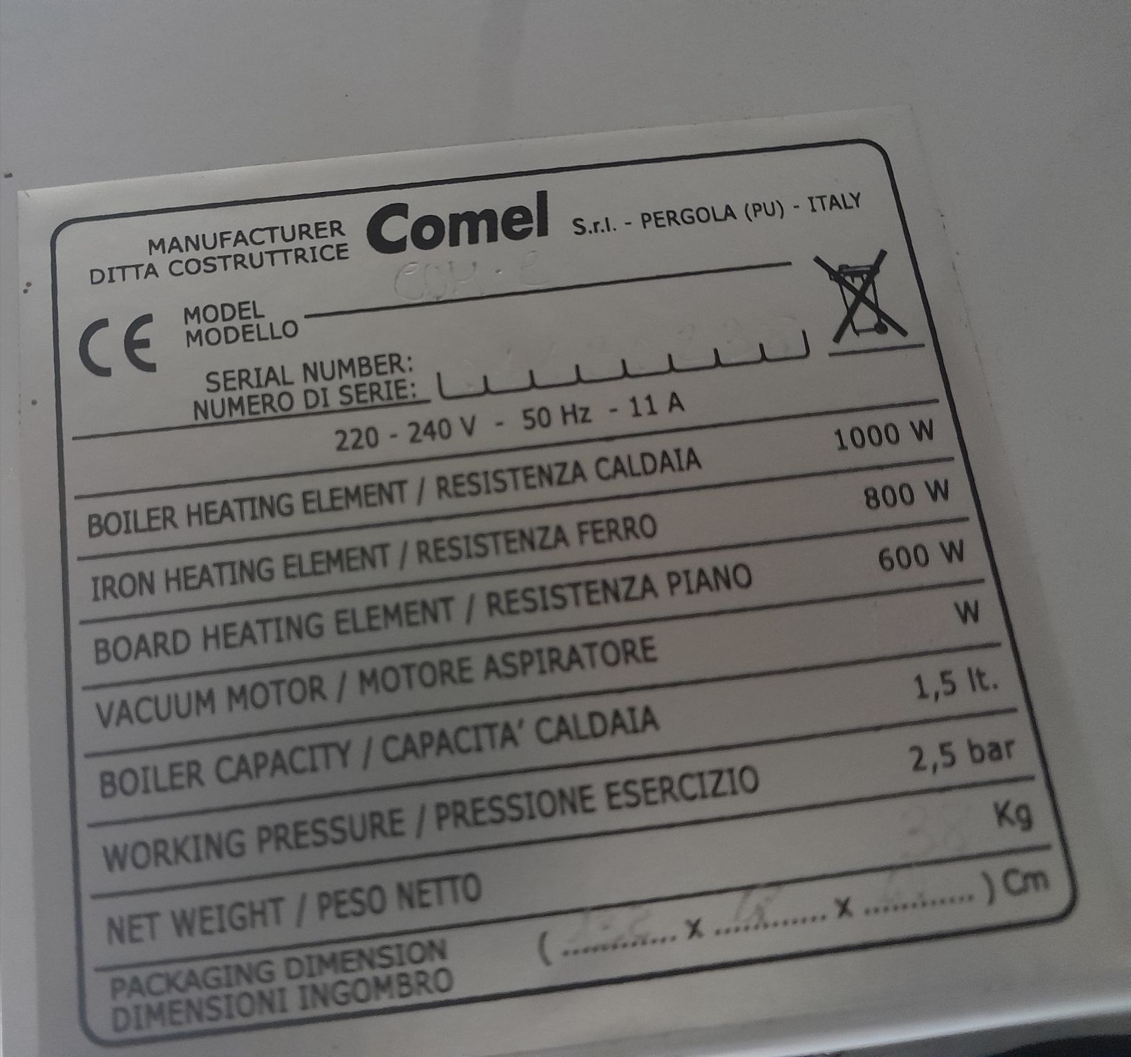 COMEL MAXI C - stół z wytwornicą pary i żelazkiem COMELUX