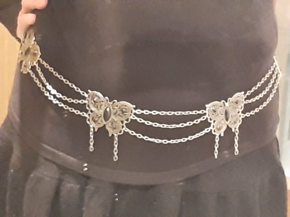 Pasek real vintage,'90, ażurowe, srebrne motyle na łańcuszku, idealne
